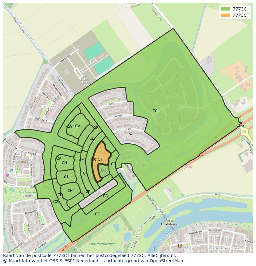 Afbeelding van het postcodegebied 7773 CT op de kaart.