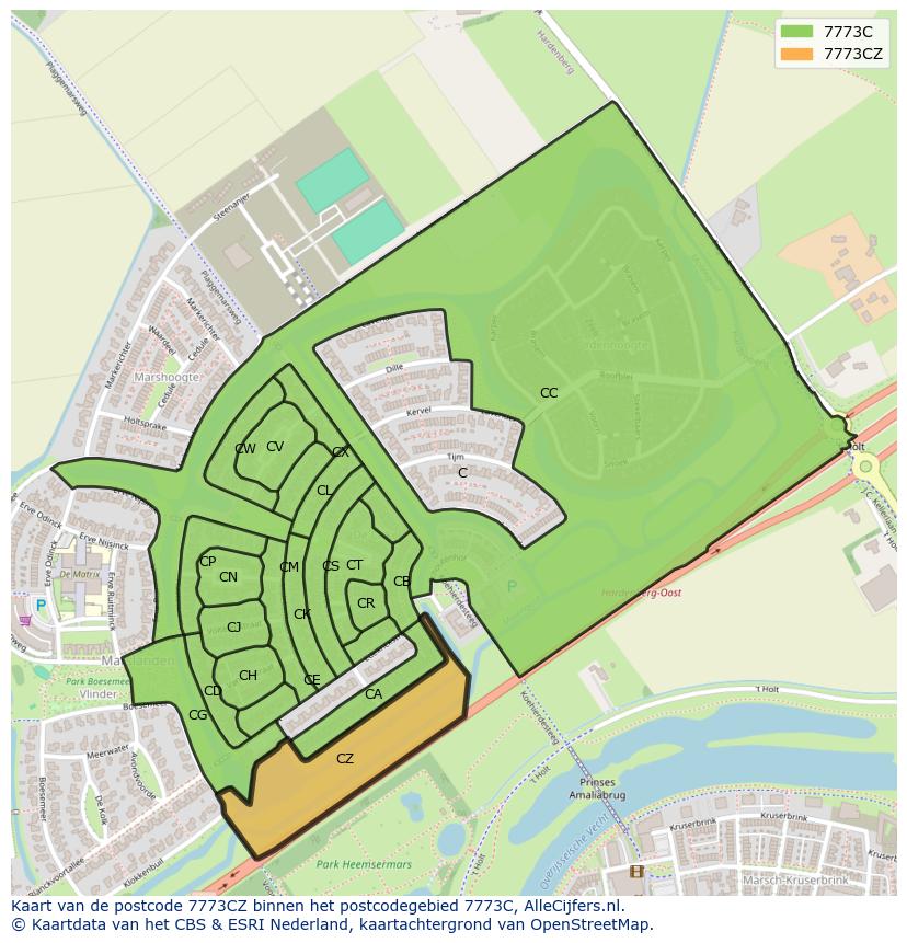 Afbeelding van het postcodegebied 7773 CZ op de kaart.