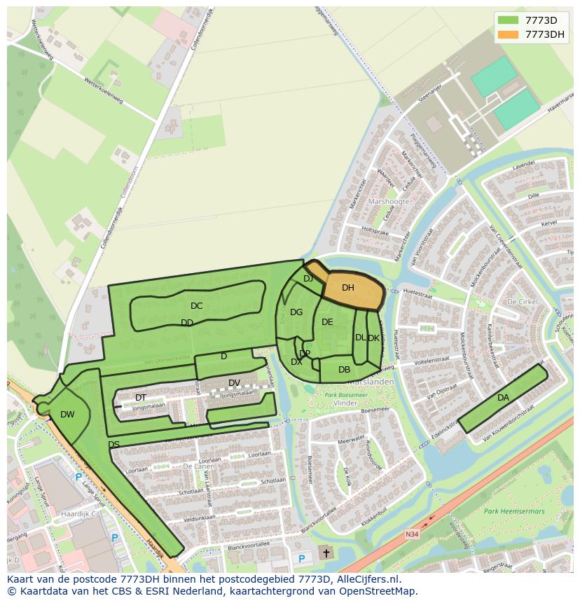 Afbeelding van het postcodegebied 7773 DH op de kaart.