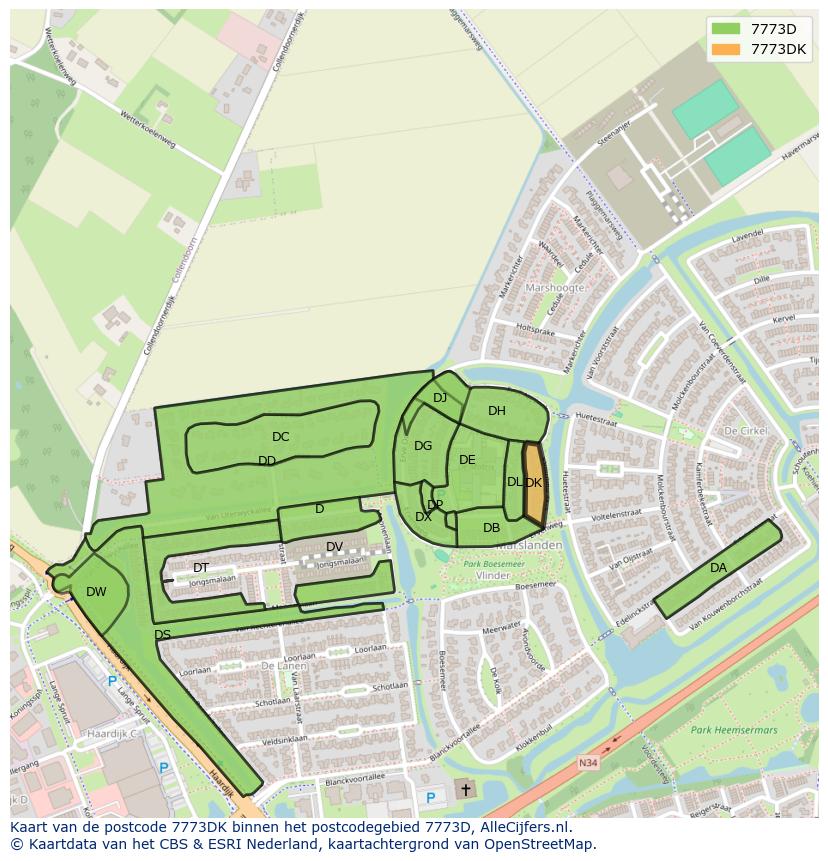 Afbeelding van het postcodegebied 7773 DK op de kaart.