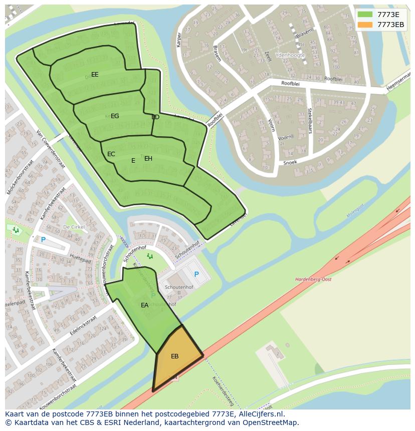 Afbeelding van het postcodegebied 7773 EB op de kaart.