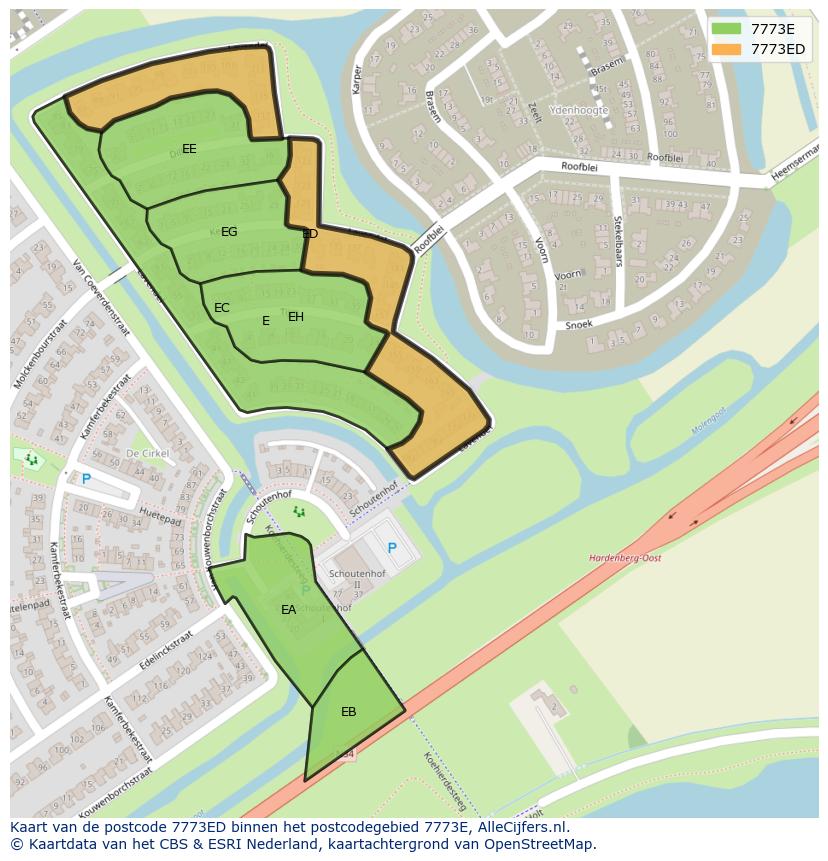 Afbeelding van het postcodegebied 7773 ED op de kaart.