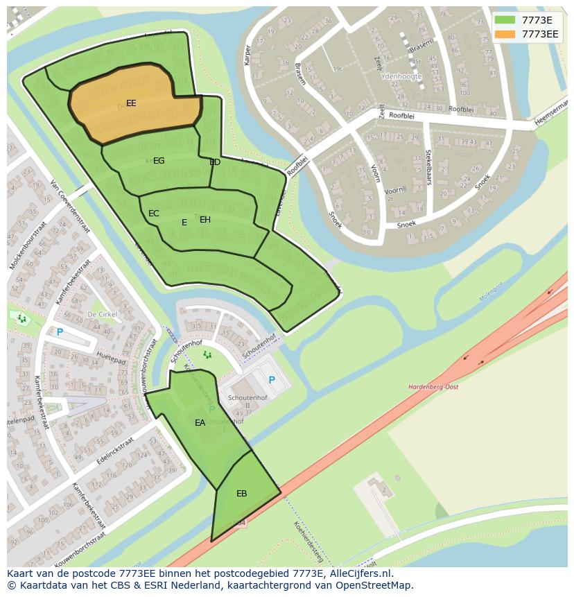 Afbeelding van het postcodegebied 7773 EE op de kaart.
