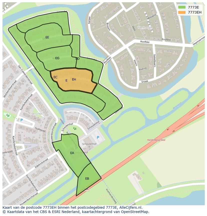 Afbeelding van het postcodegebied 7773 EH op de kaart.