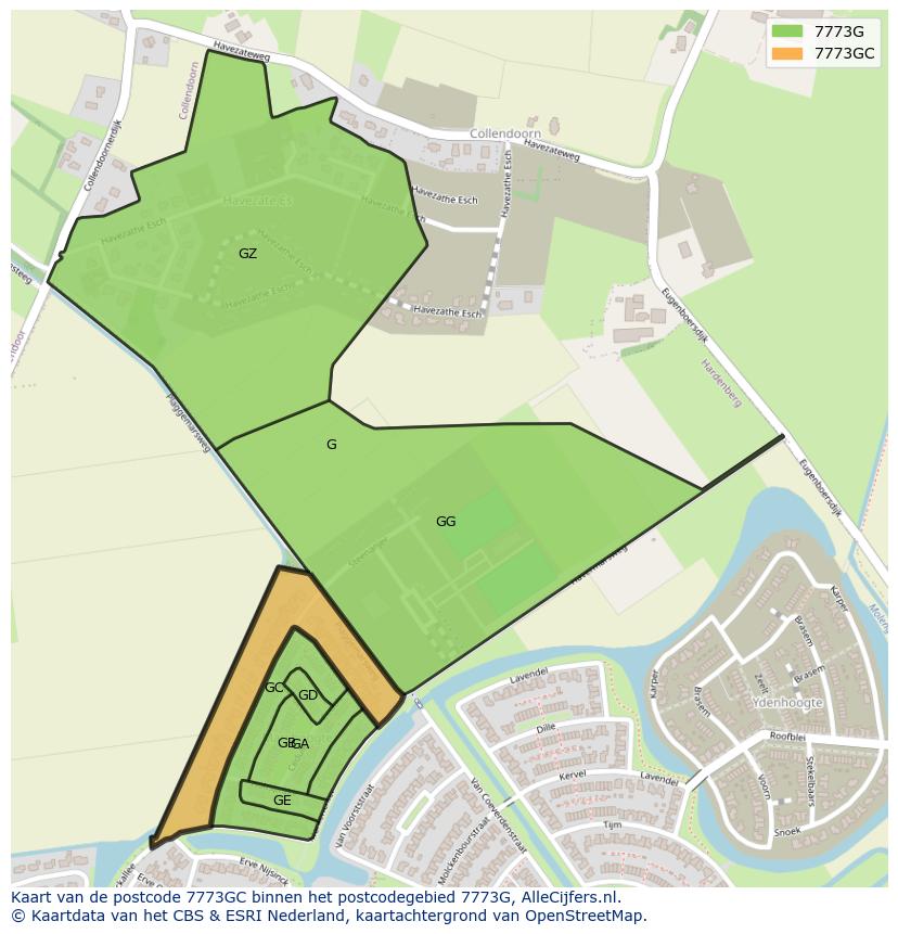 Afbeelding van het postcodegebied 7773 GC op de kaart.
