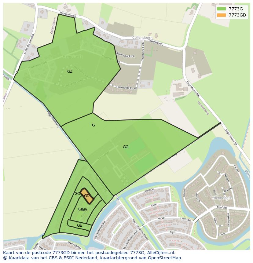 Afbeelding van het postcodegebied 7773 GD op de kaart.