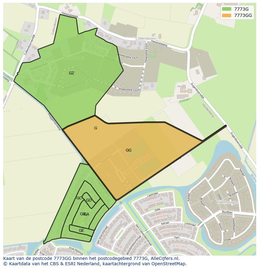 Afbeelding van het postcodegebied 7773 GG op de kaart.