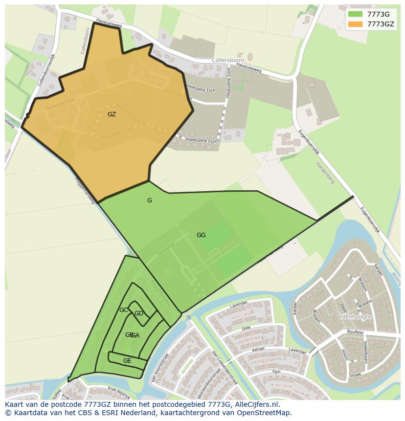 Afbeelding van het postcodegebied 7773 GZ op de kaart.