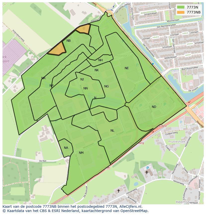 Afbeelding van het postcodegebied 7773 NB op de kaart.