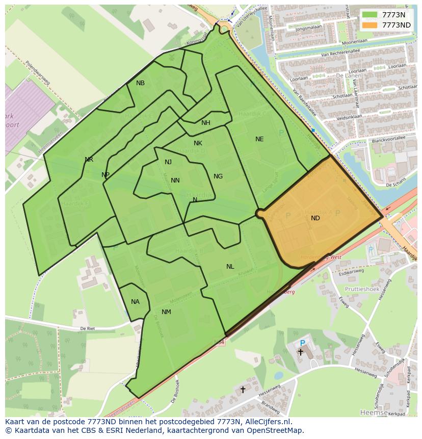 Afbeelding van het postcodegebied 7773 ND op de kaart.