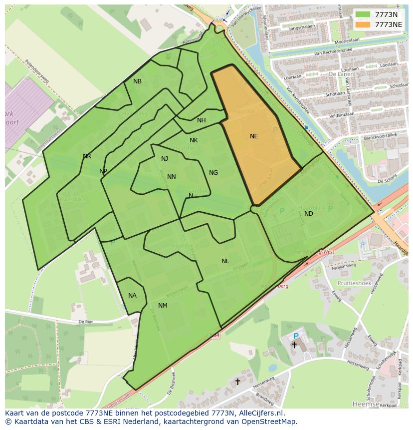 Afbeelding van het postcodegebied 7773 NE op de kaart.
