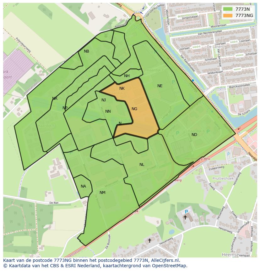 Afbeelding van het postcodegebied 7773 NG op de kaart.