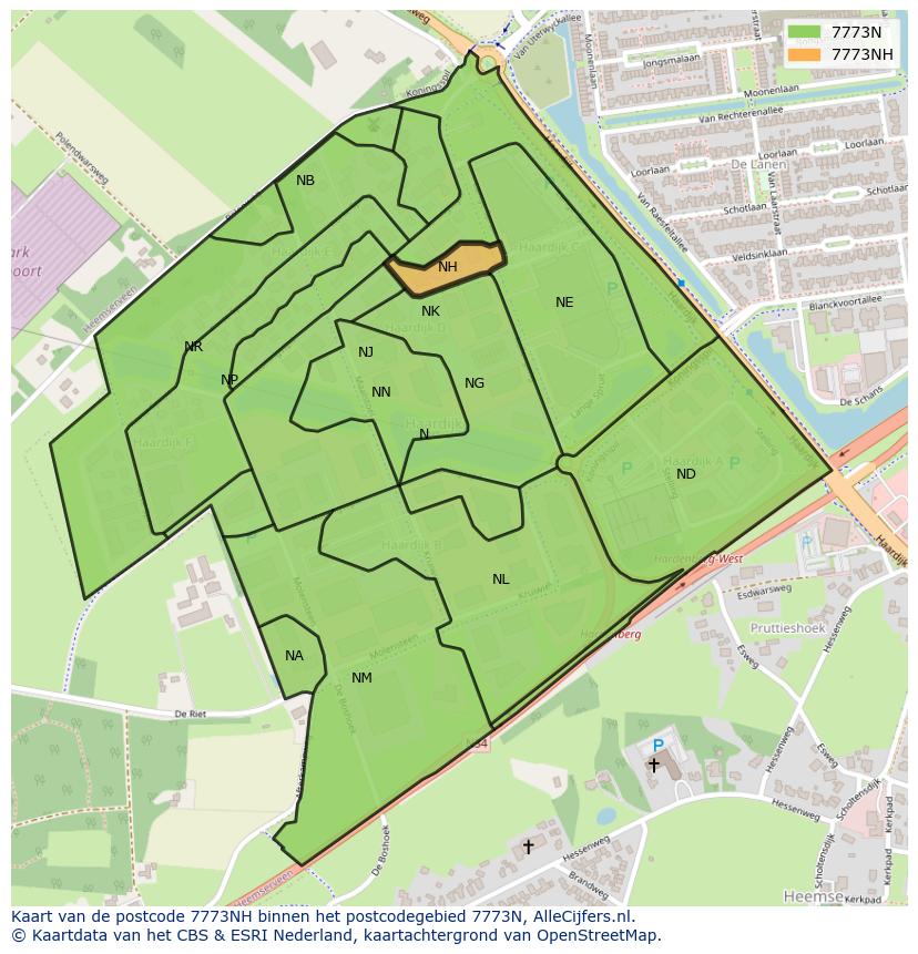 Afbeelding van het postcodegebied 7773 NH op de kaart.