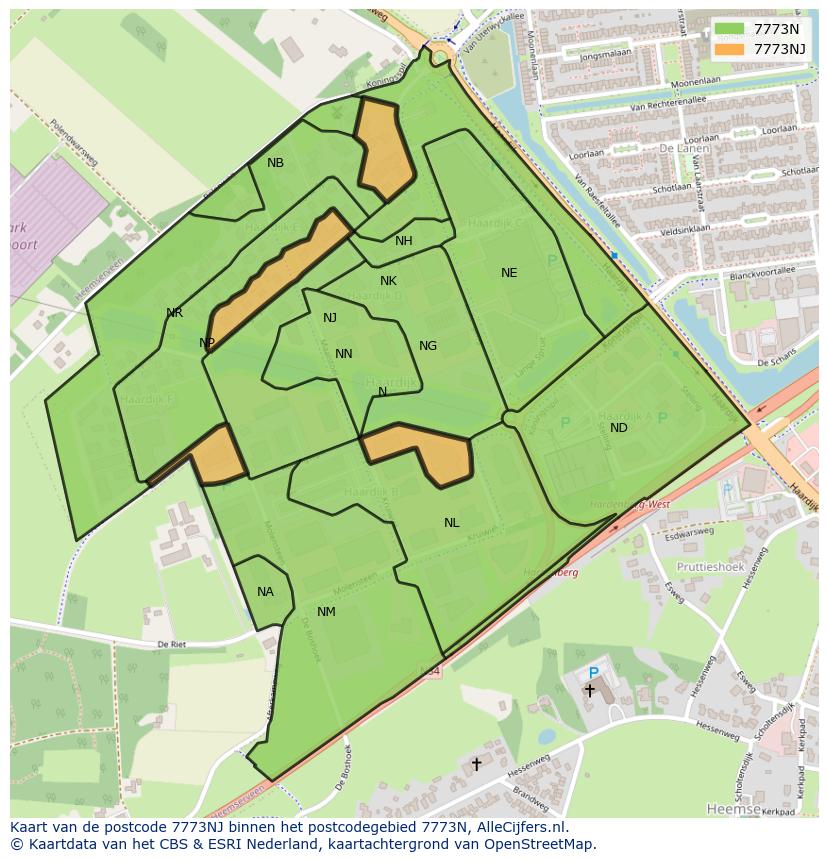 Afbeelding van het postcodegebied 7773 NJ op de kaart.