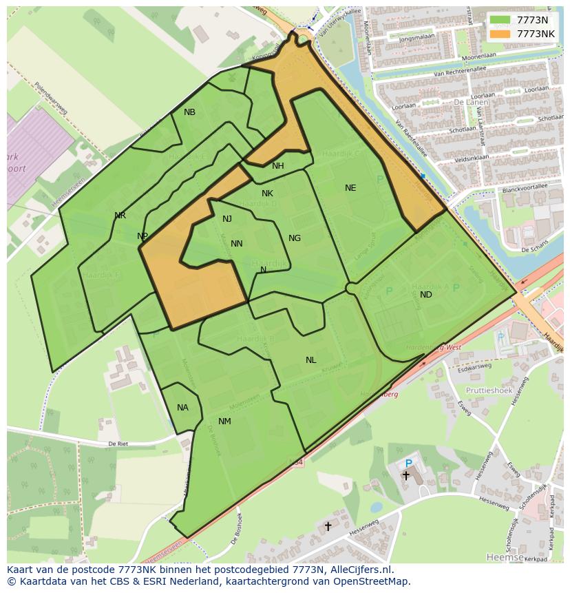 Afbeelding van het postcodegebied 7773 NK op de kaart.