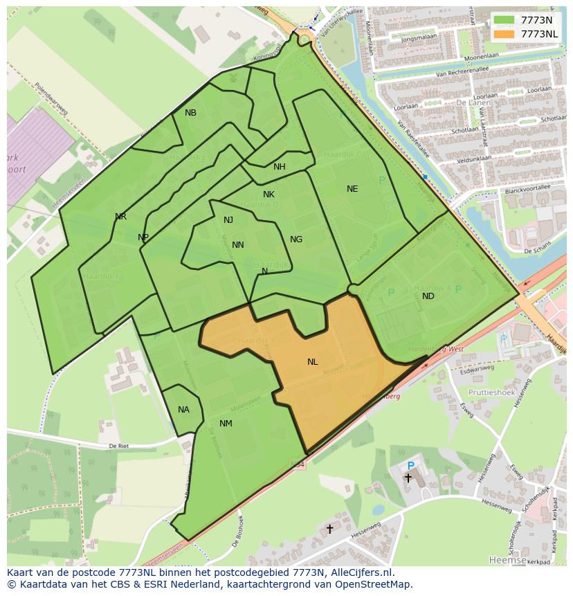 Afbeelding van het postcodegebied 7773 NL op de kaart.
