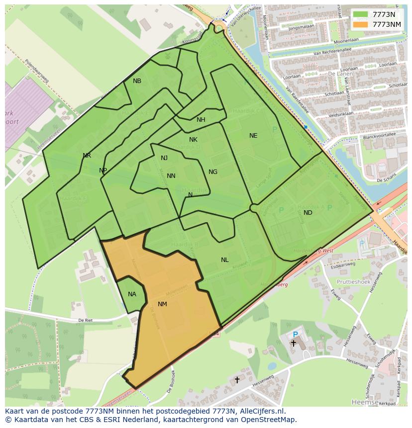 Afbeelding van het postcodegebied 7773 NM op de kaart.