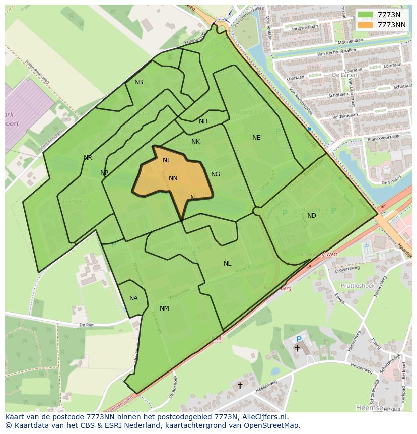 Afbeelding van het postcodegebied 7773 NN op de kaart.