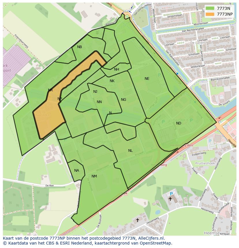 Afbeelding van het postcodegebied 7773 NP op de kaart.
