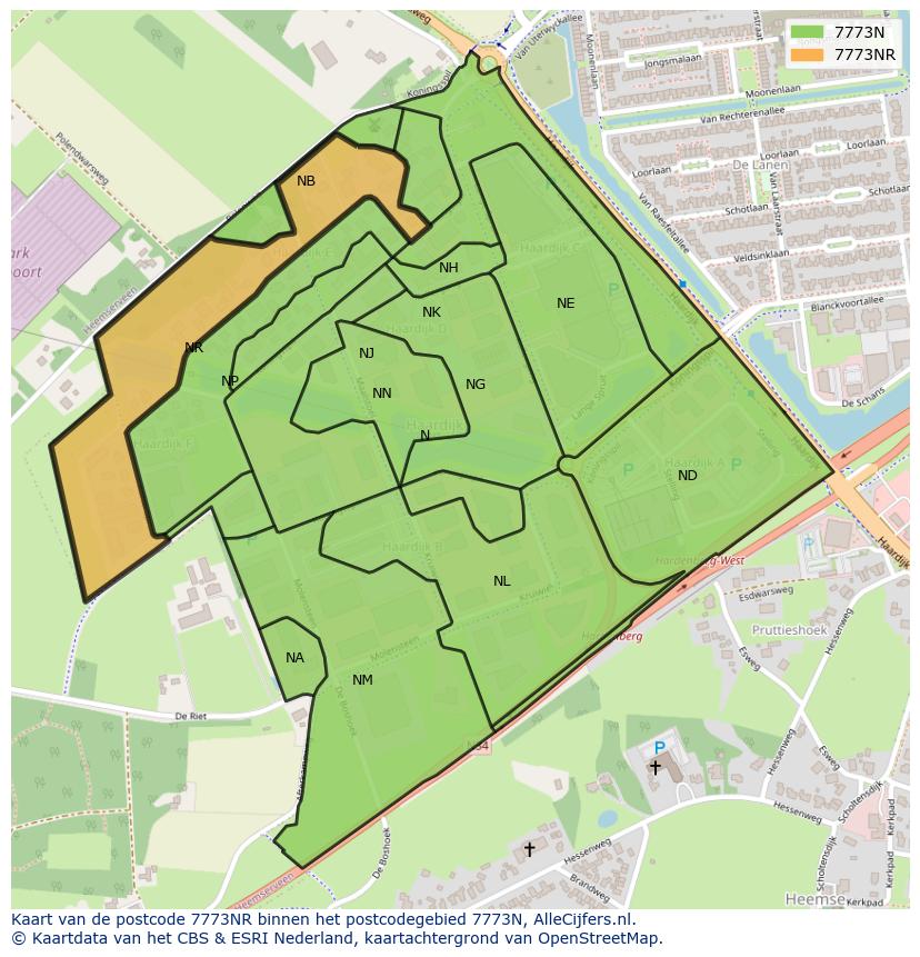 Afbeelding van het postcodegebied 7773 NR op de kaart.