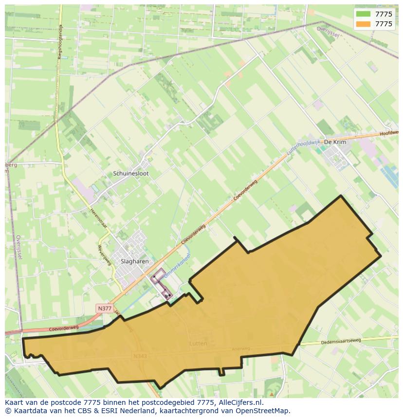 Afbeelding van het postcodegebied 7775 op de kaart.