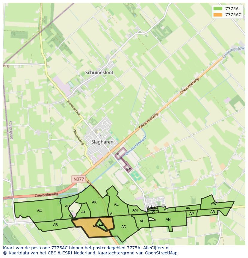 Afbeelding van het postcodegebied 7775 AC op de kaart.