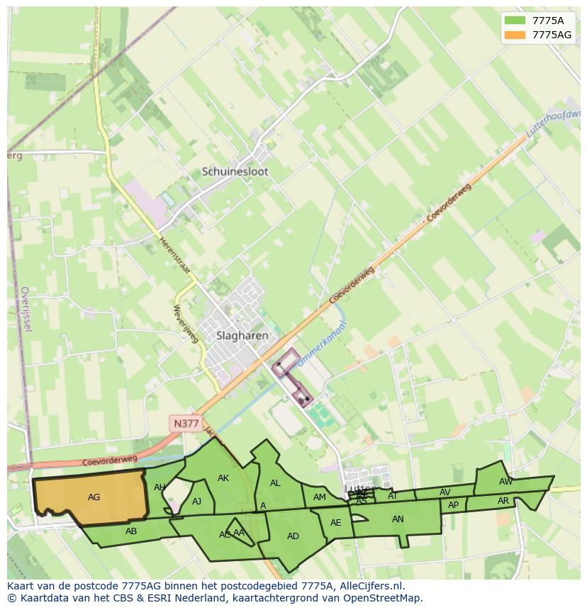 Afbeelding van het postcodegebied 7775 AG op de kaart.