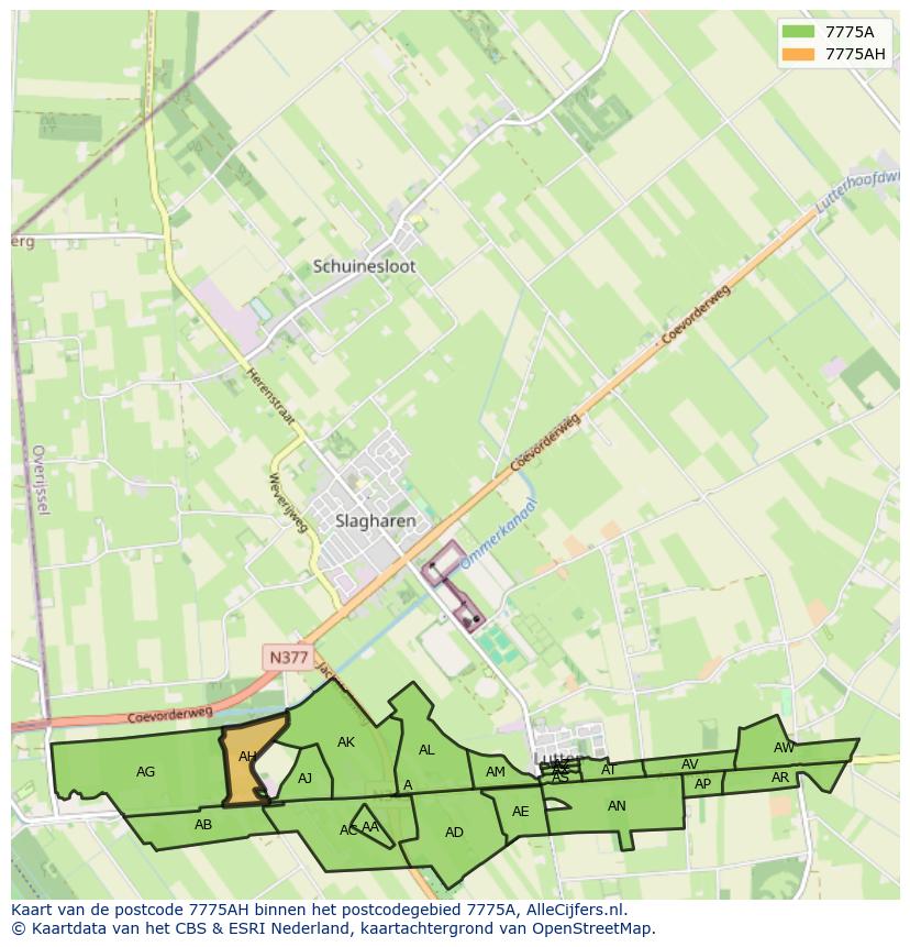 Afbeelding van het postcodegebied 7775 AH op de kaart.