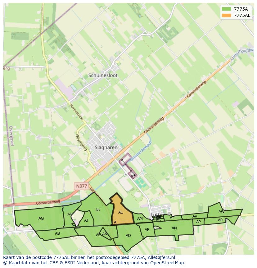 Afbeelding van het postcodegebied 7775 AL op de kaart.