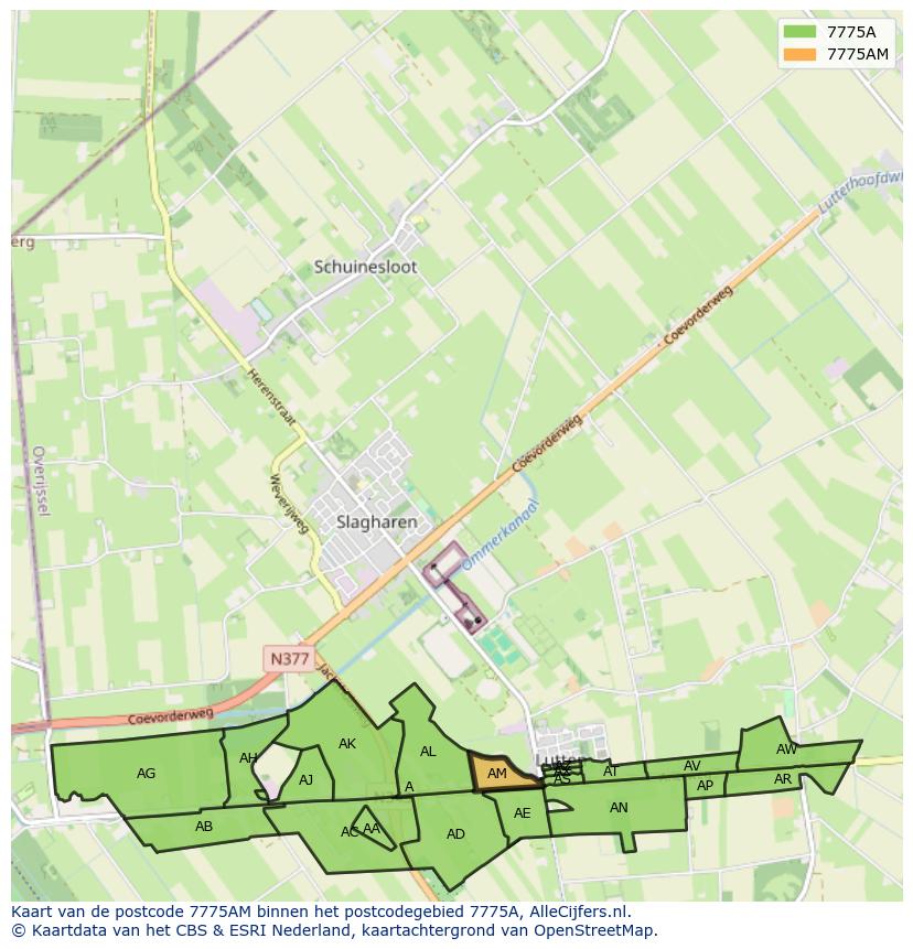 Afbeelding van het postcodegebied 7775 AM op de kaart.