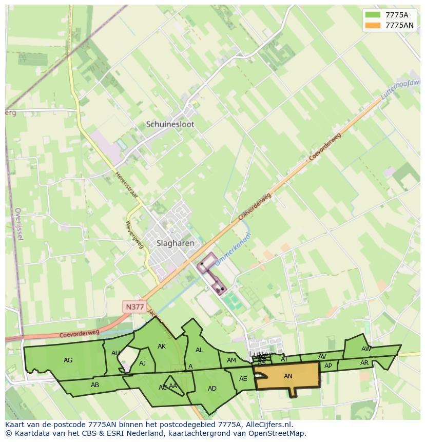 Afbeelding van het postcodegebied 7775 AN op de kaart.