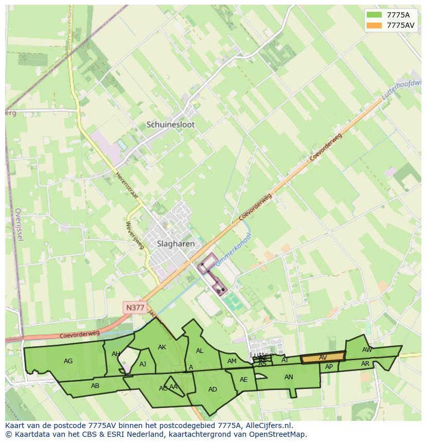 Afbeelding van het postcodegebied 7775 AV op de kaart.