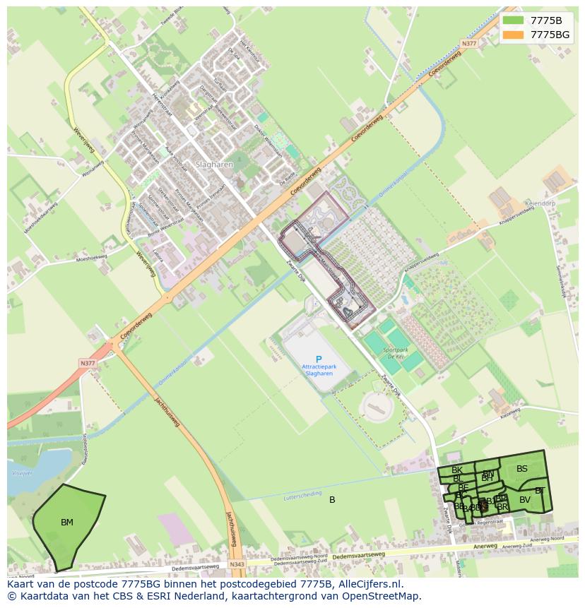 Afbeelding van het postcodegebied 7775 BG op de kaart.