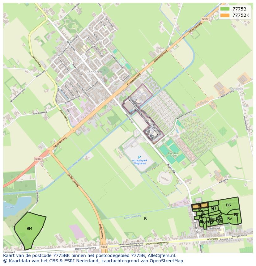 Afbeelding van het postcodegebied 7775 BK op de kaart.