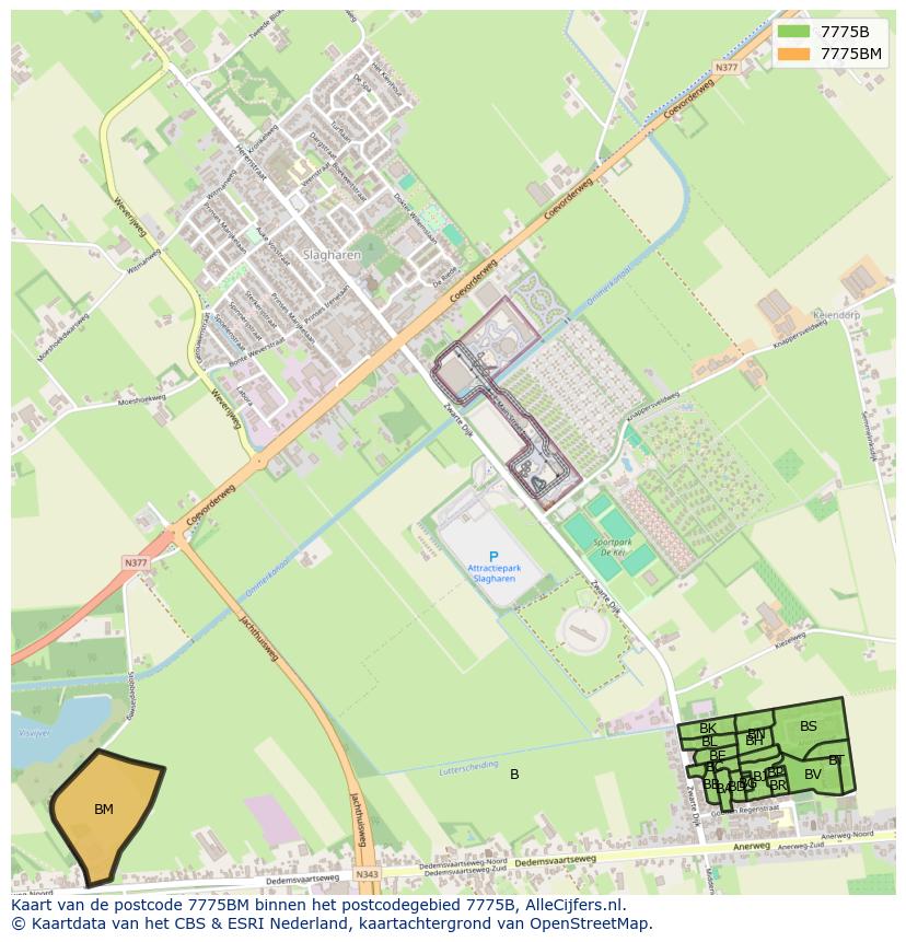 Afbeelding van het postcodegebied 7775 BM op de kaart.
