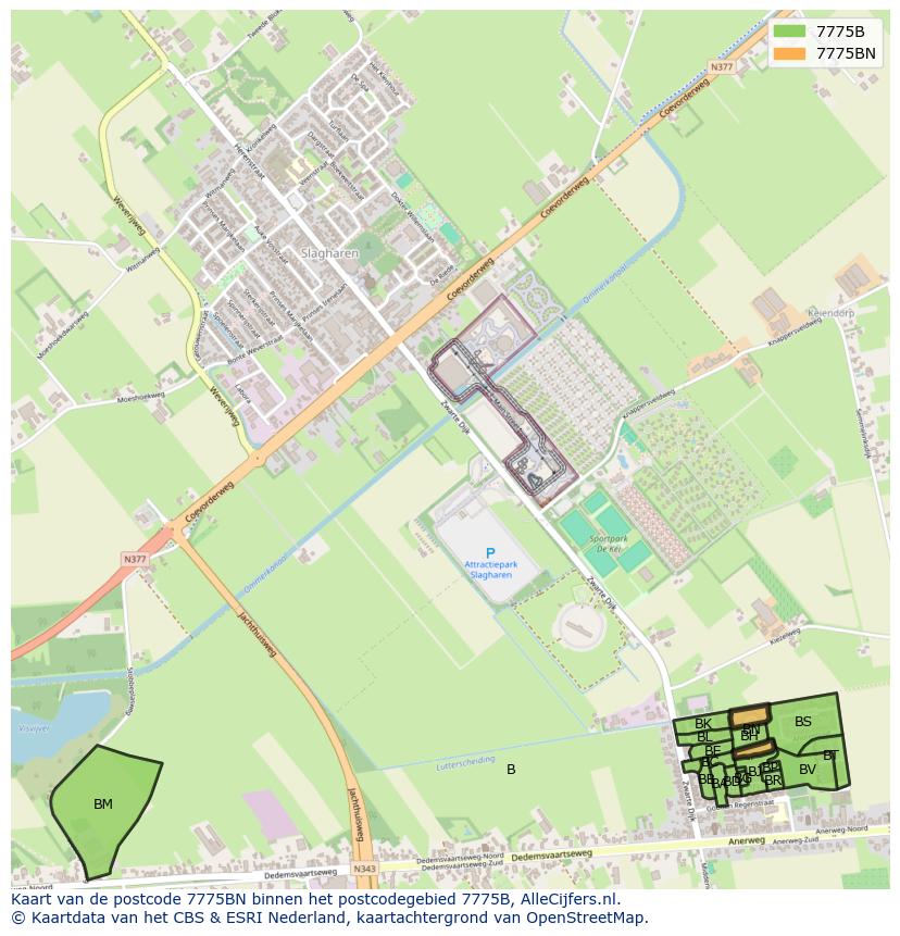 Afbeelding van het postcodegebied 7775 BN op de kaart.