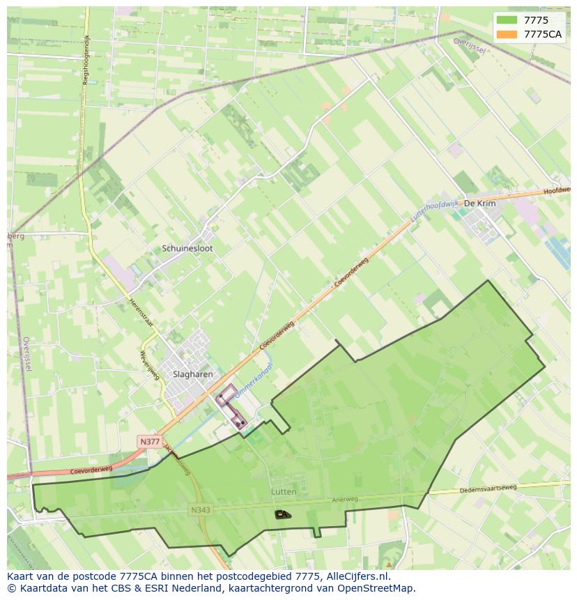 Afbeelding van het postcodegebied 7775 CA op de kaart.