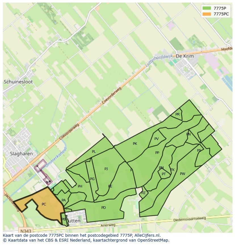 Afbeelding van het postcodegebied 7775 PC op de kaart.