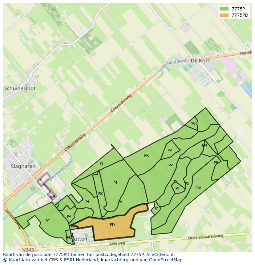 Afbeelding van het postcodegebied 7775 PD op de kaart.