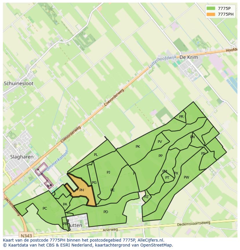 Afbeelding van het postcodegebied 7775 PH op de kaart.