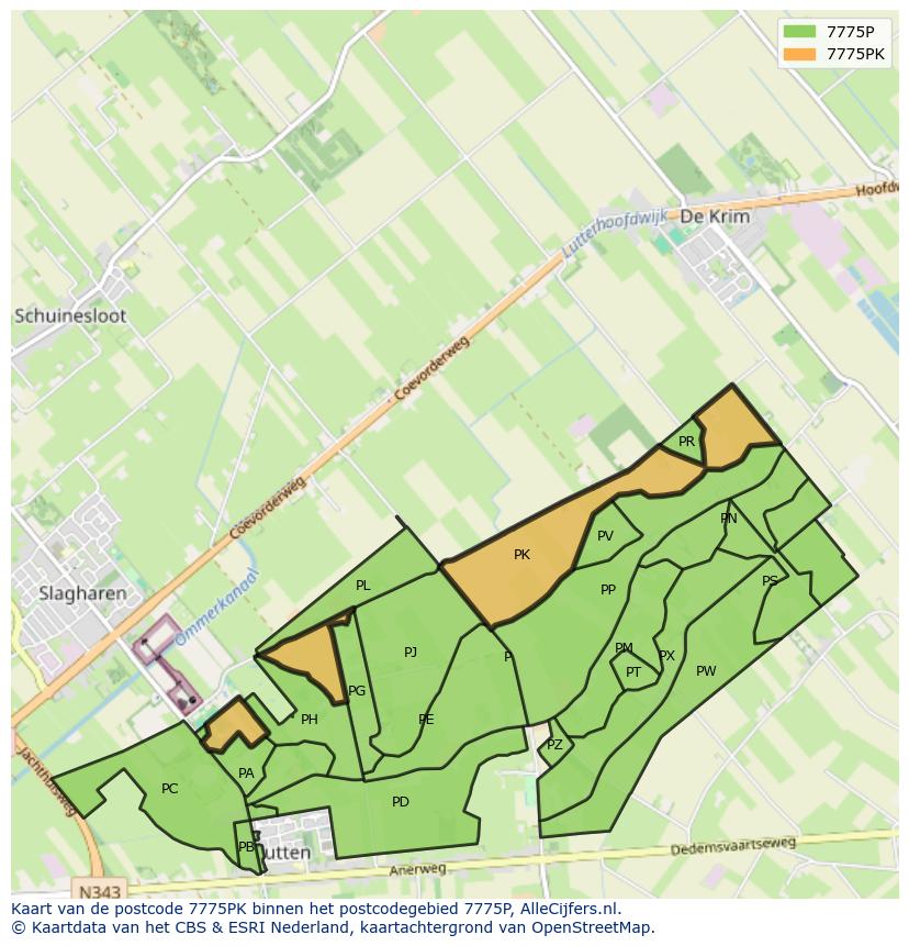 Afbeelding van het postcodegebied 7775 PK op de kaart.