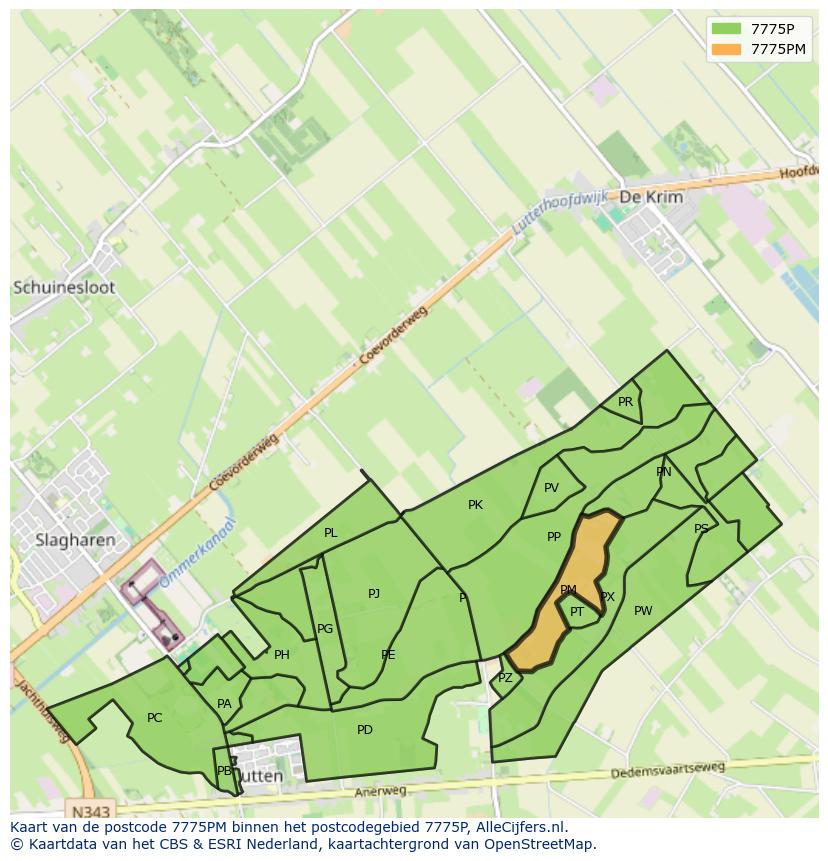 Afbeelding van het postcodegebied 7775 PM op de kaart.