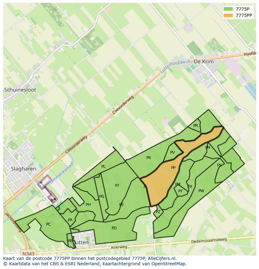 Afbeelding van het postcodegebied 7775 PP op de kaart.