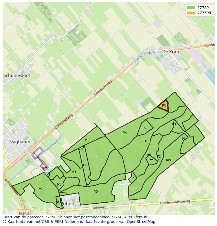 Afbeelding van het postcodegebied 7775 PR op de kaart.