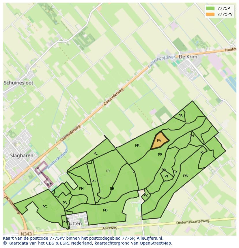 Afbeelding van het postcodegebied 7775 PV op de kaart.