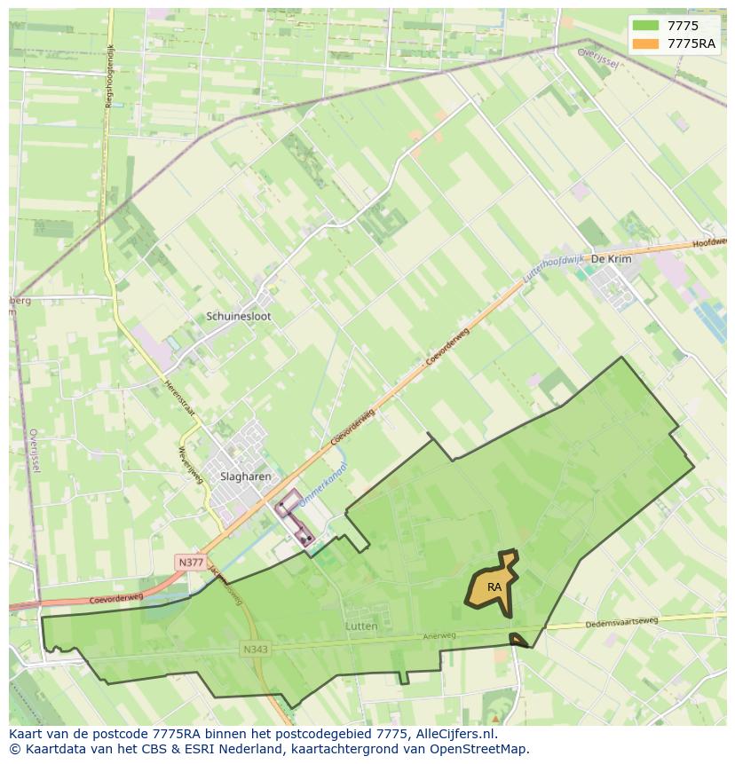 Afbeelding van het postcodegebied 7775 RA op de kaart.