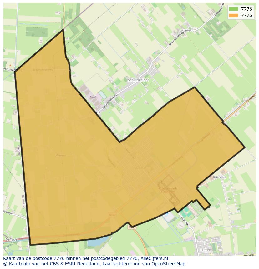 Afbeelding van het postcodegebied 7776 op de kaart.