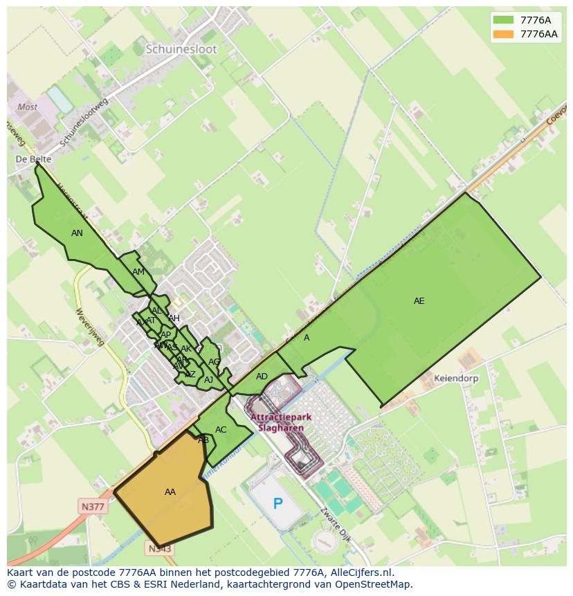 Afbeelding van het postcodegebied 7776 AA op de kaart.