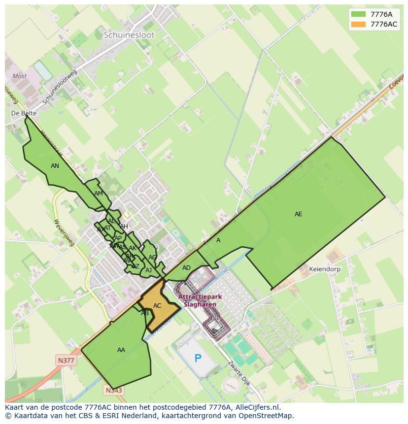 Afbeelding van het postcodegebied 7776 AC op de kaart.