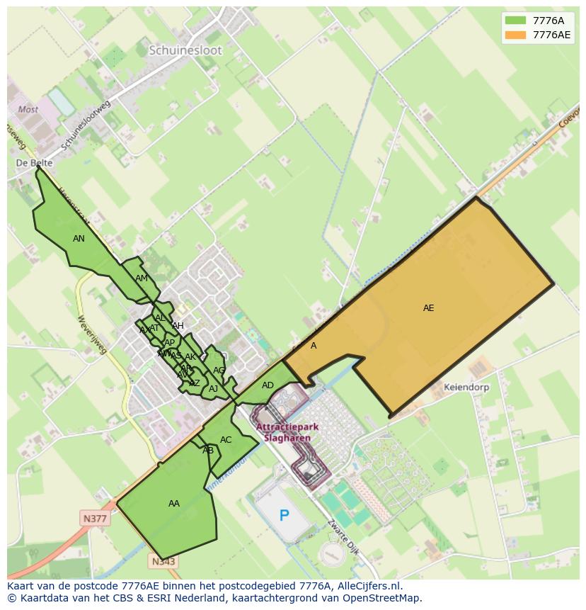 Afbeelding van het postcodegebied 7776 AE op de kaart.
